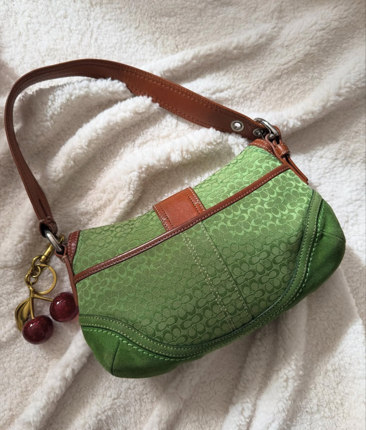 Rare Coach Soho Buckle Small Green Apple Signature Jacquard Suede Shoulder Bag
