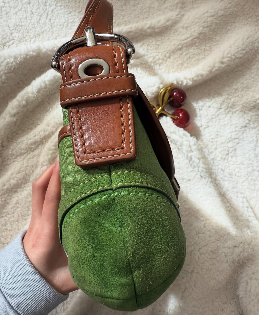 Rare Coach Soho Buckle Small Green Apple Signature Jacquard Suede Shoulder Bag