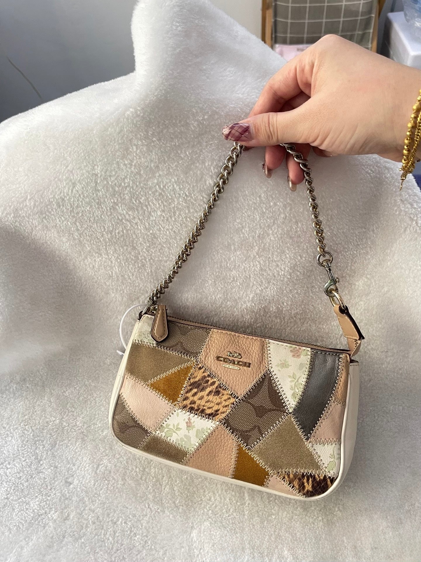 Coach Demi Patchwork Zip Top Shoulder Bag with Chain
