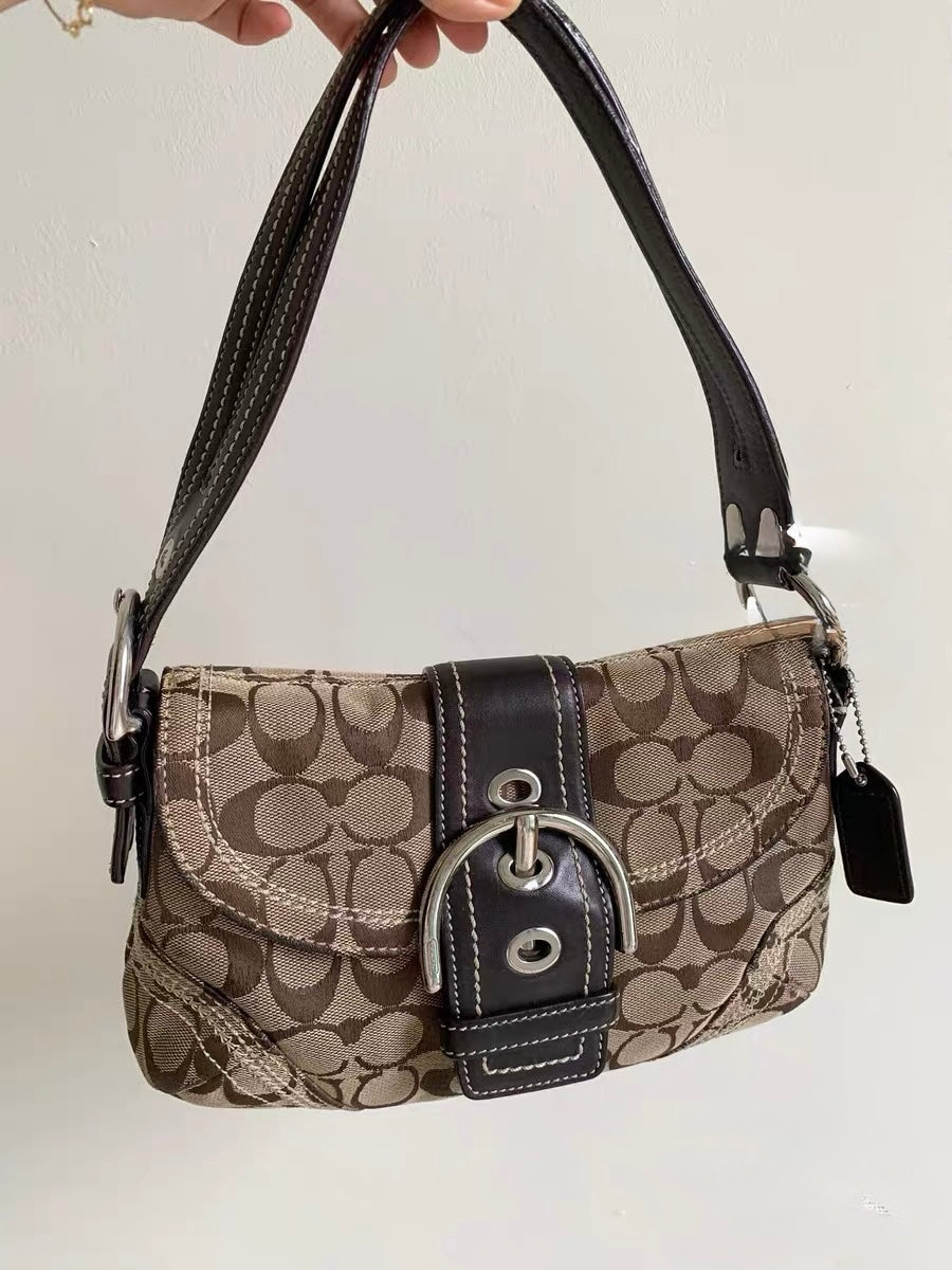 Coach Soho Flap Bag in Khaki/Brown Signature Jacquard