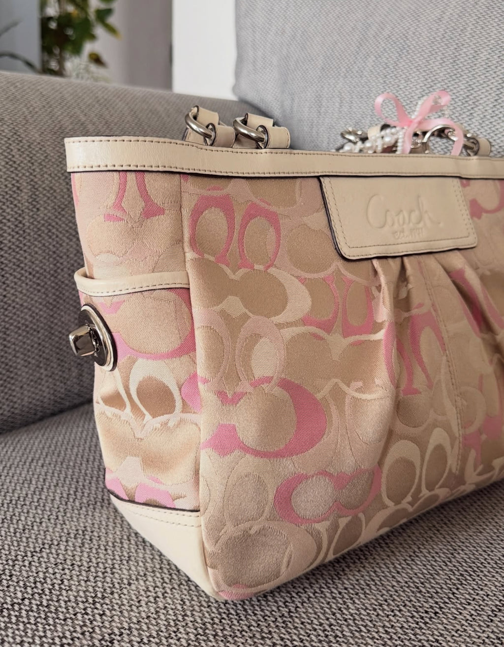 Coach Pink & Cream Optic Gallery Tote