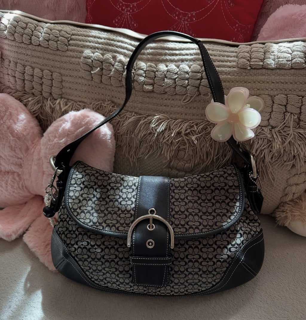 2004 Coach Jacquard Mini c Large Black & Grey Soho