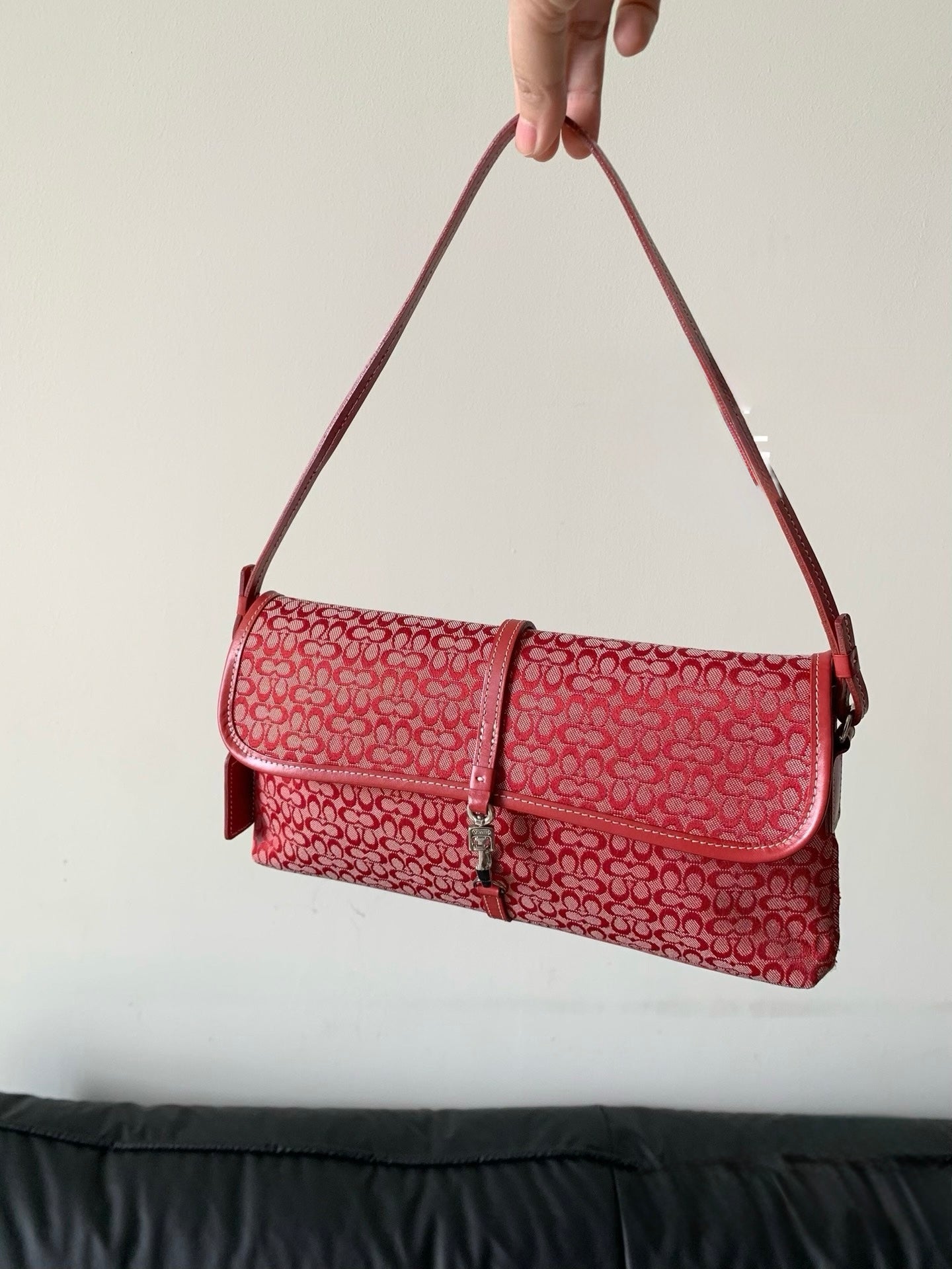 Coach Hamptons Signature Demi Clip Baguette (Red Monogram)