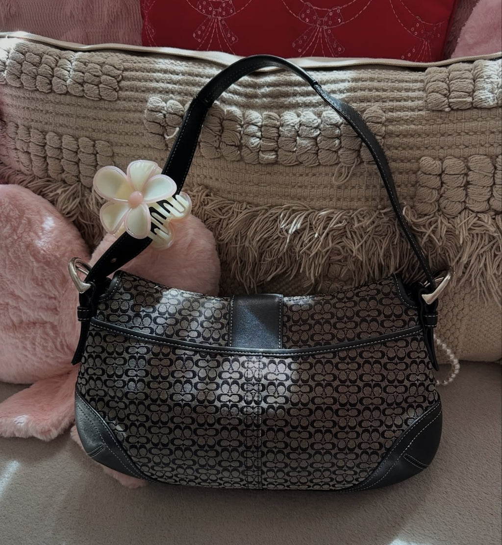 2004 Coach Jacquard Mini c Large Black & Grey Soho