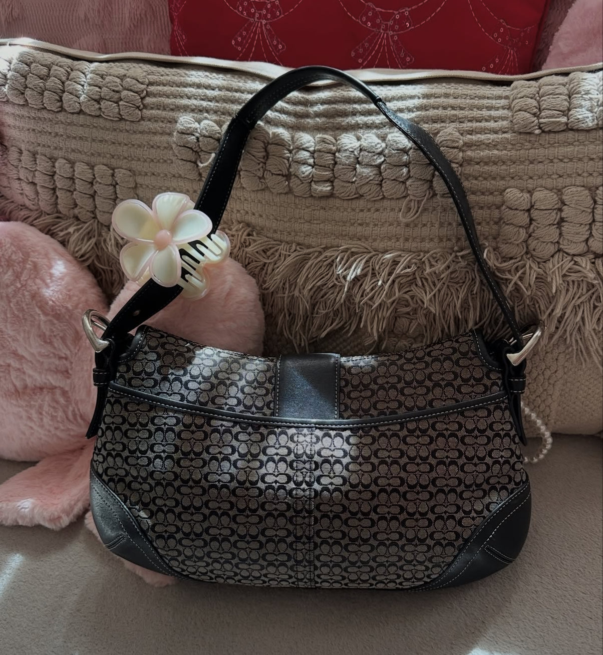 2004 Coach Jacquard Mini c Large Black & Grey Soho