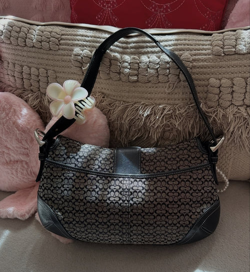 2004 Coach Jacquard Mini c Large Black & Grey Soho