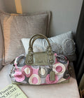 Coach Poppy It Girl Circle Logo Print Bowler Bag (multi-color with olive patent trim)