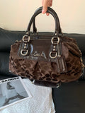 Vintage Coach Ashley Signature Sateen Satchel in Dark Brown