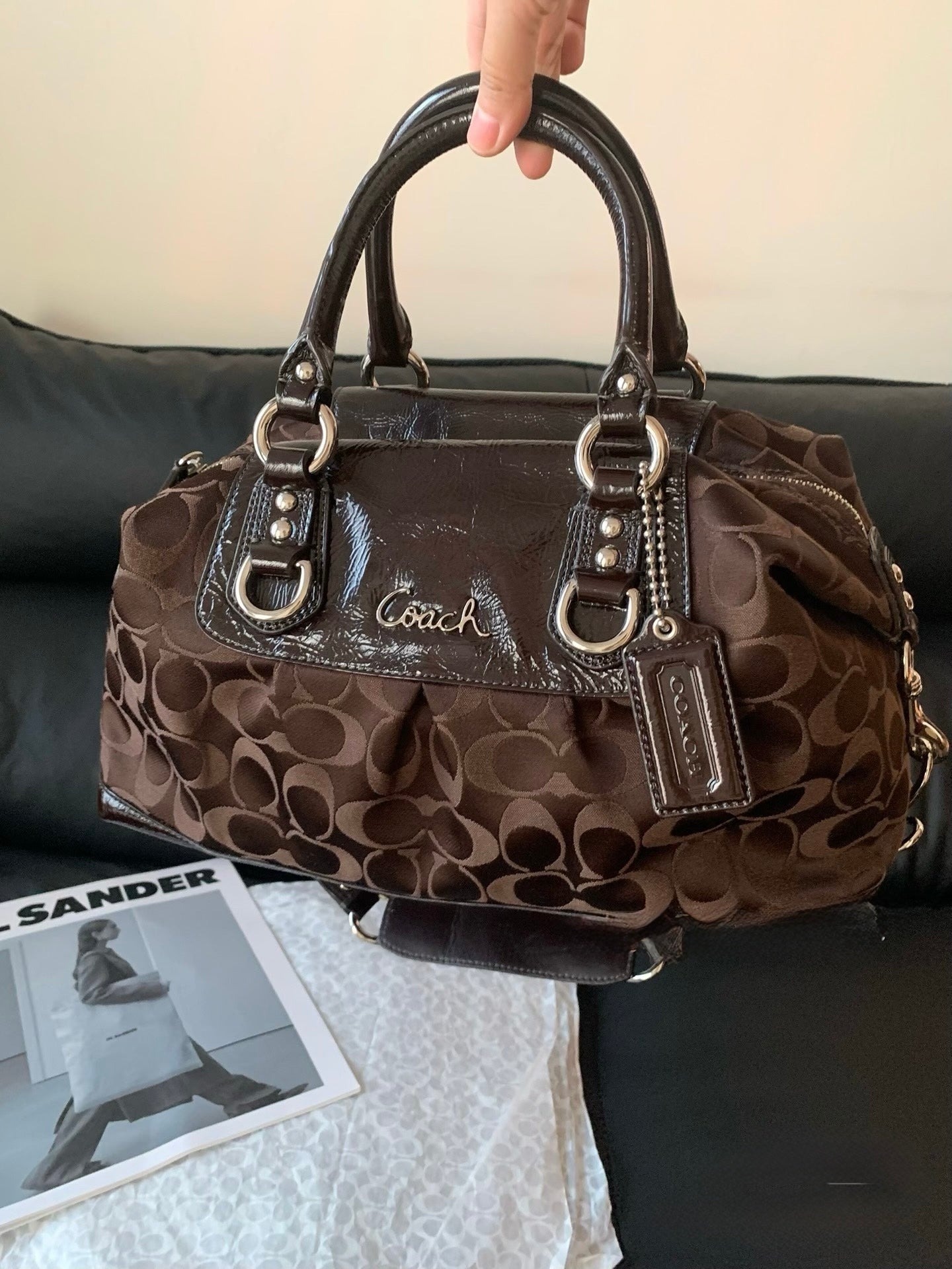 Vintage Coach Ashley Signature Sateen Satchel in Dark Brown