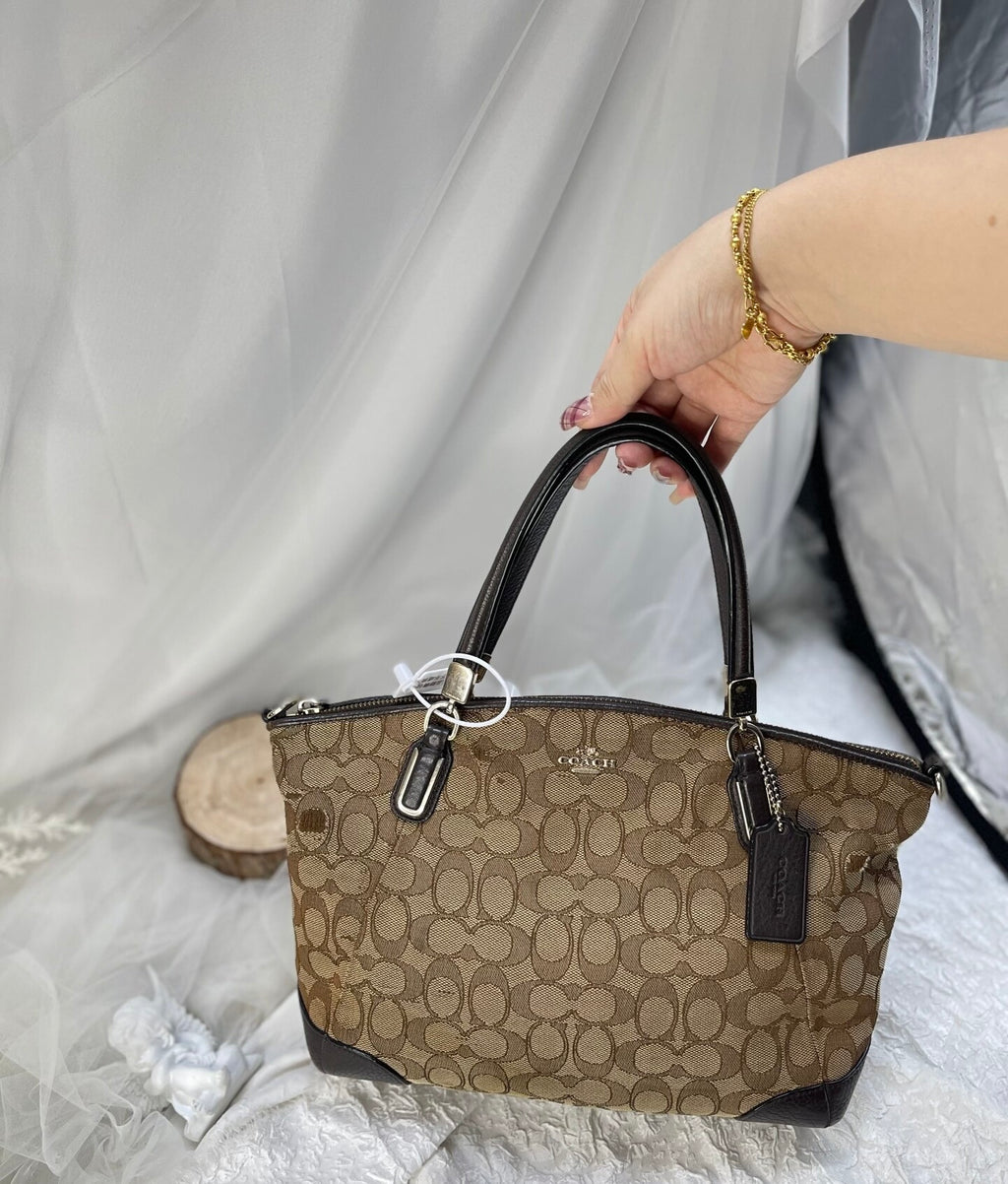 Coach Signature C Zip Top Satchel / Tote (Brown/Black leather trim and corner accents)