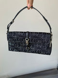 Coach Hamptons Signature Demi Clip Baguette (Black/Silver Lurex Monogram)