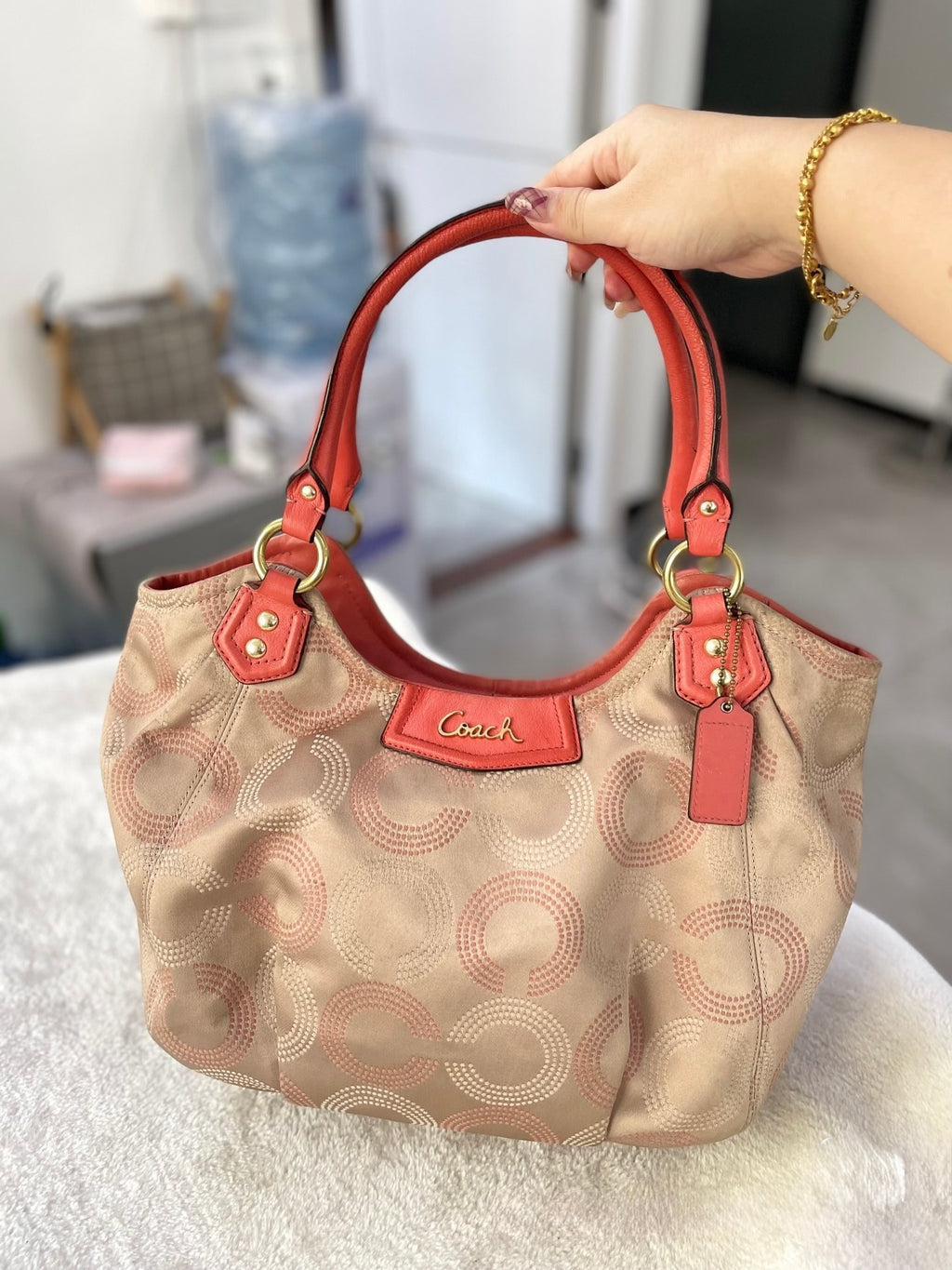 Coach Ashley Dotted Op Art Signature Hobo