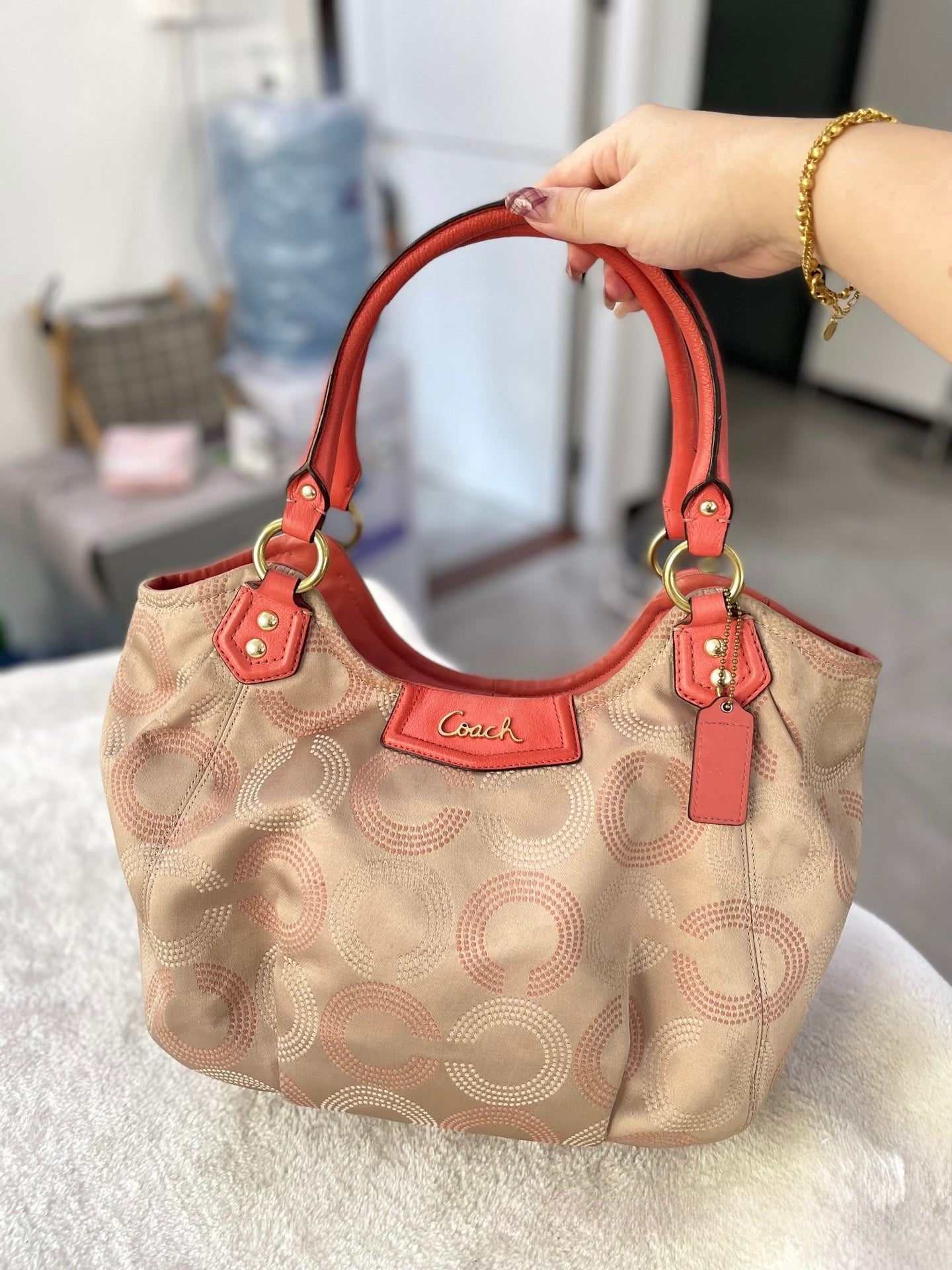 Coach Ashley Dotted Op Art Signature Hobo