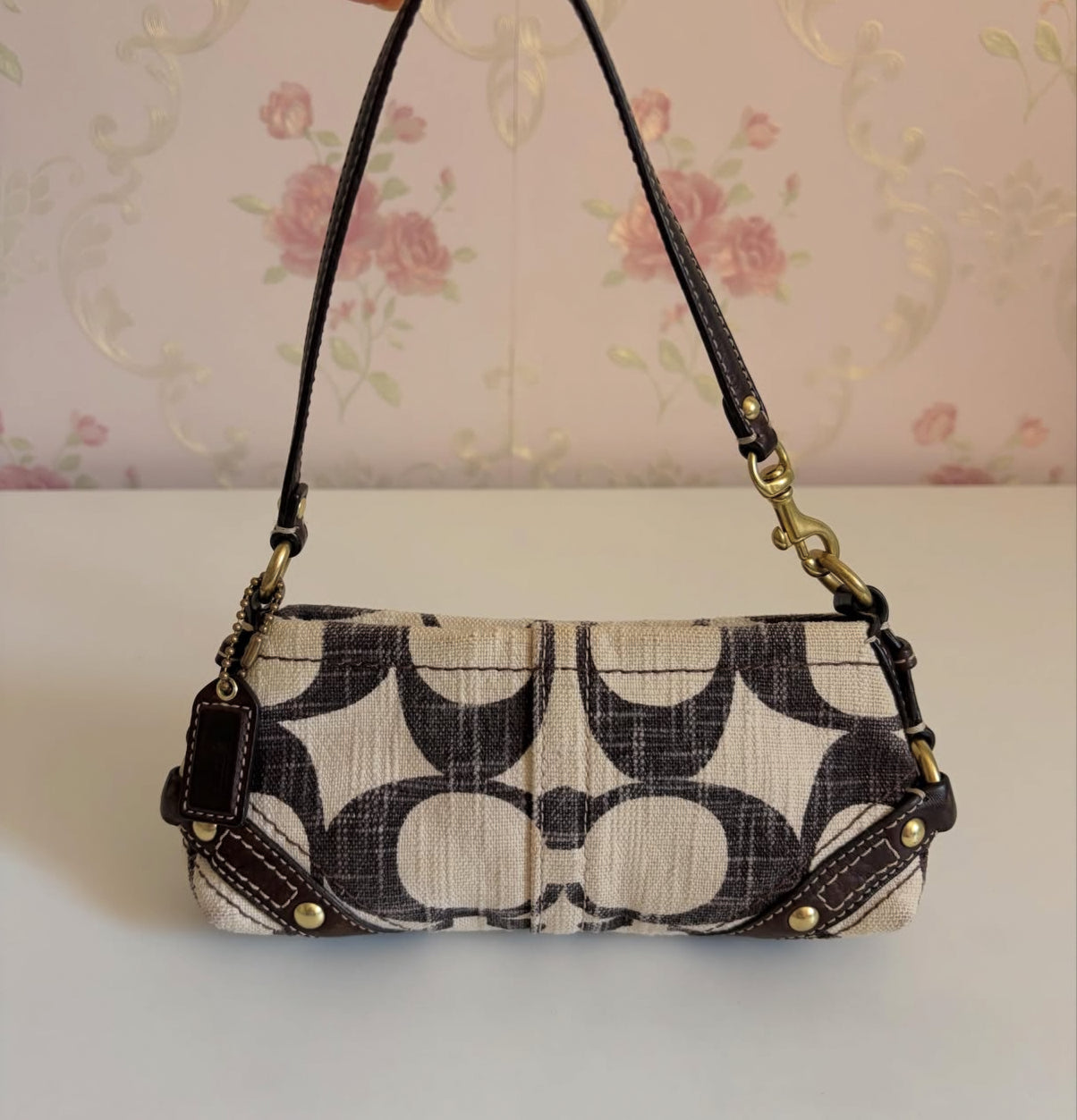 Vintage Coach 2000s cream & brown micro carly purse