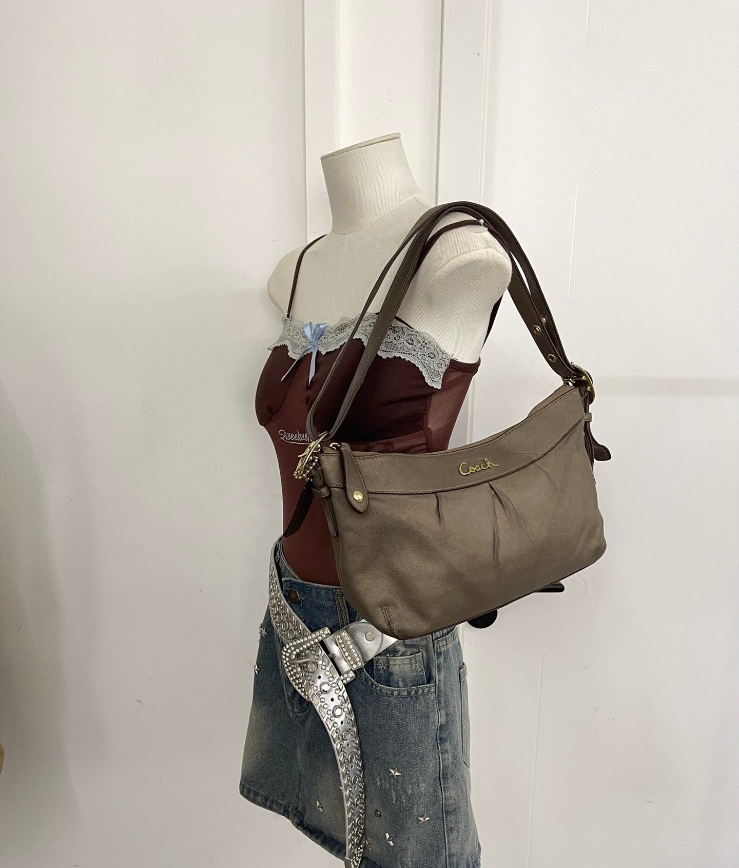 Coach Madison Pleated Leather Shoulder Bag (Bronze / Metallic Taupe leather)
