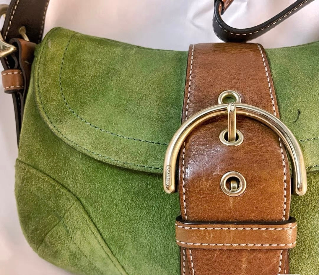 Vintage Coach Buckle Suede Soho in Green Apple