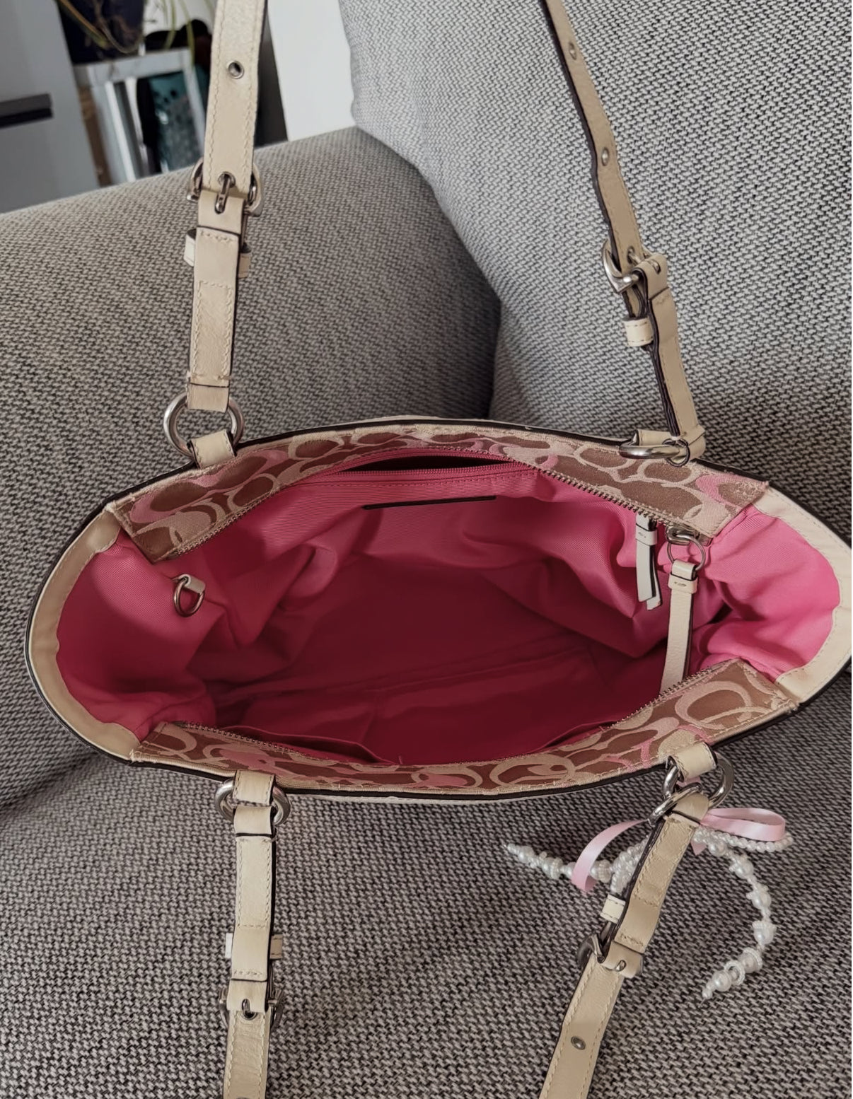 Coach Pink & Cream Optic Gallery Tote