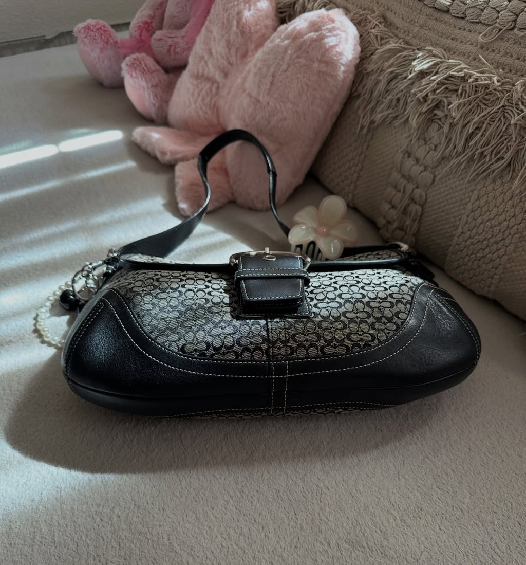 2004 Coach Jacquard Mini c Large Black & Grey Soho
