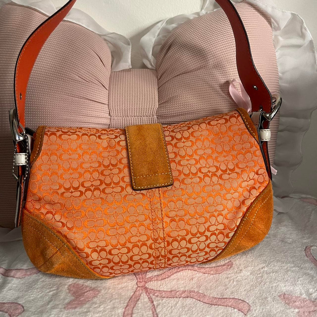 Coach Y2K Tangerine Orange Soho Buckle Signature Jacquard Suede Shoulder Bag