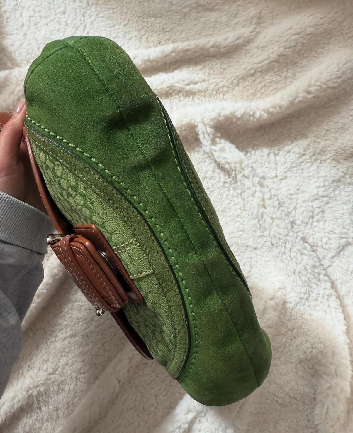 Rare Coach Soho Buckle Small Green Apple Signature Jacquard Suede Shoulder Bag