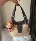 Coach Soho Signature Jacquard Flap Hobo Bag (Khaki/Brown with large center buckle)