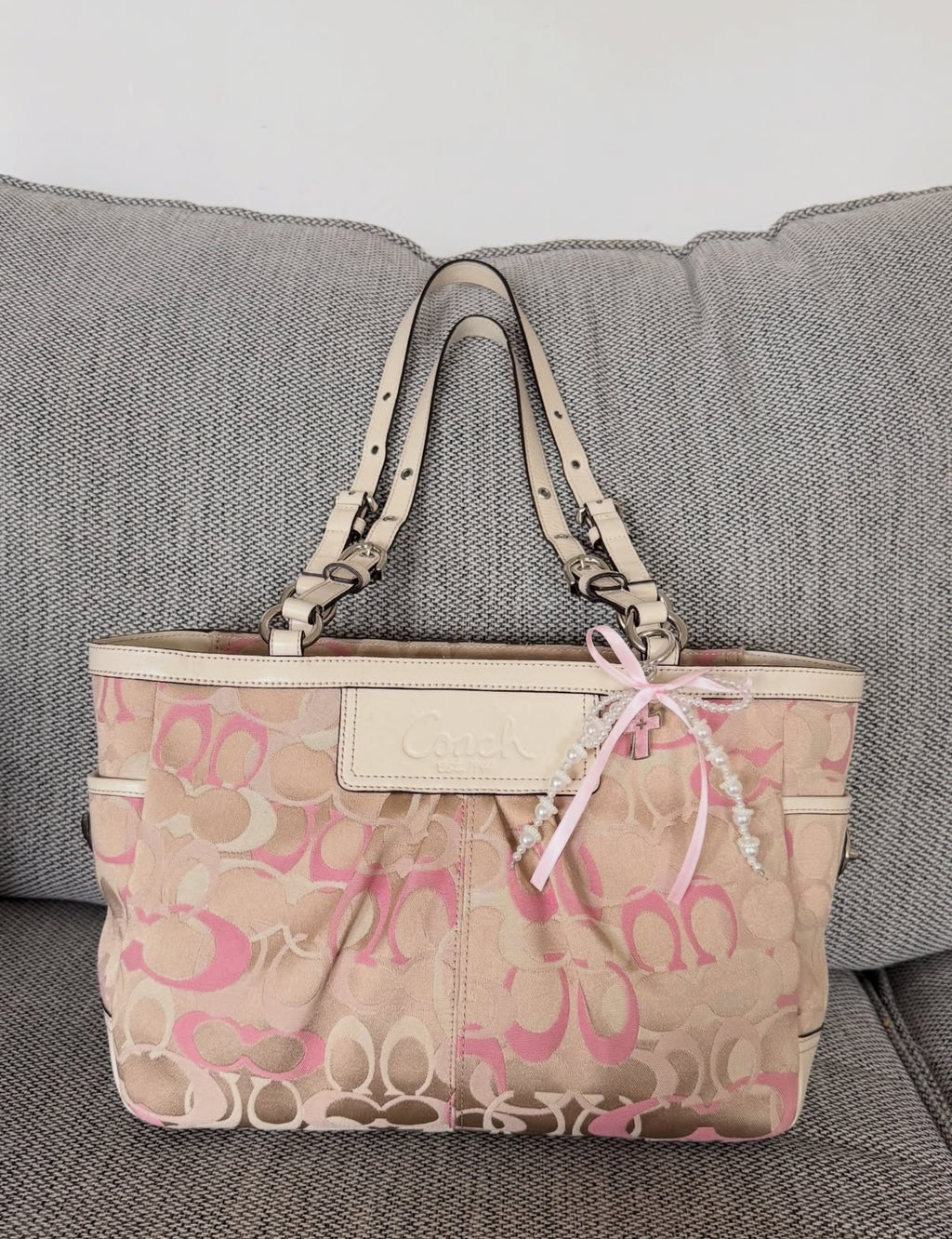 Coach Pink & Cream Optic Gallery Tote