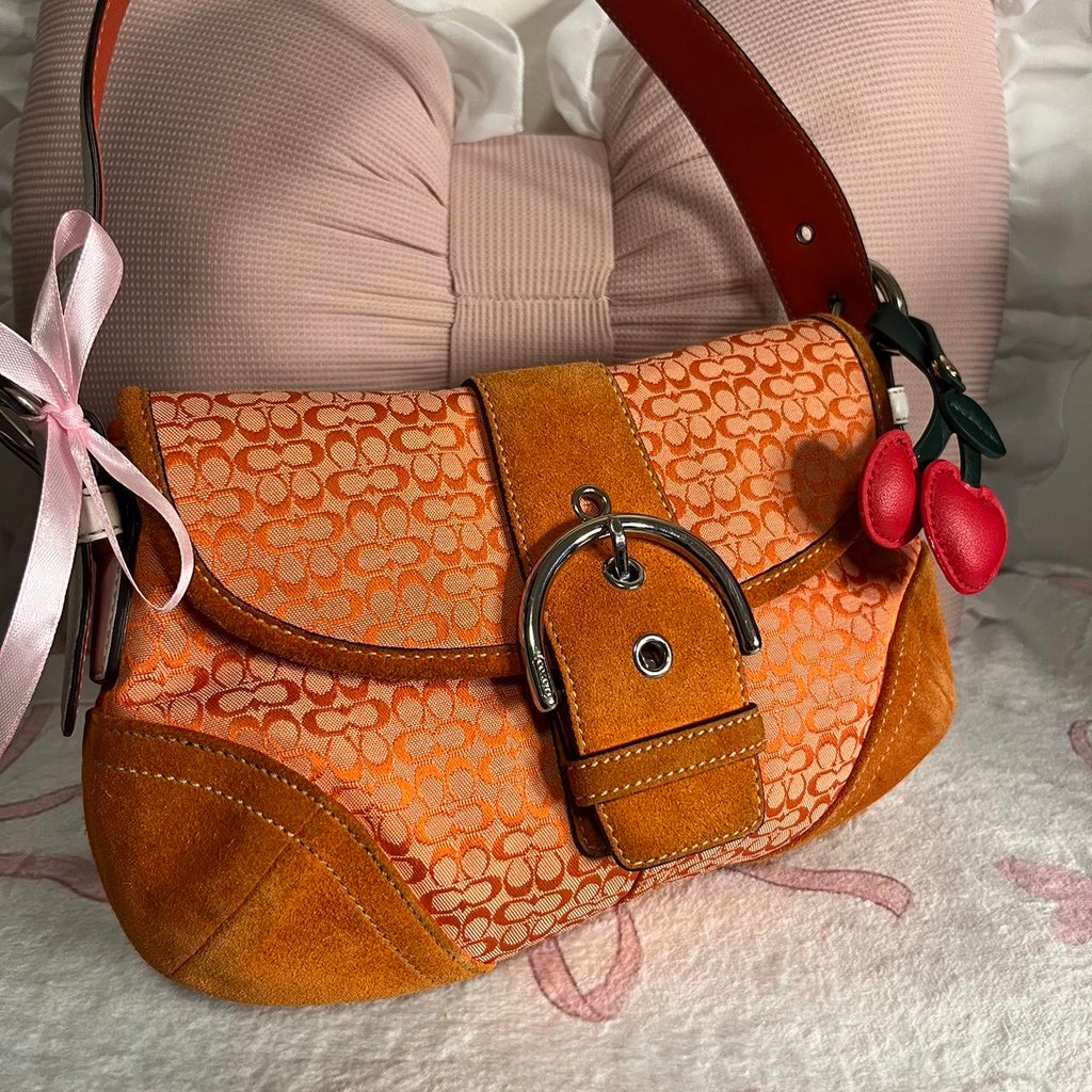 Coach Y2K Tangerine Orange Soho Buckle Signature Jacquard Suede Shoulder Bag