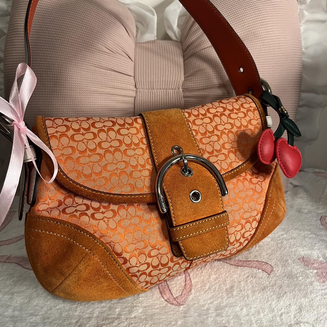 Coach Y2K Tangerine Orange Soho Buckle Signature Jacquard Suede Shoulder Bag