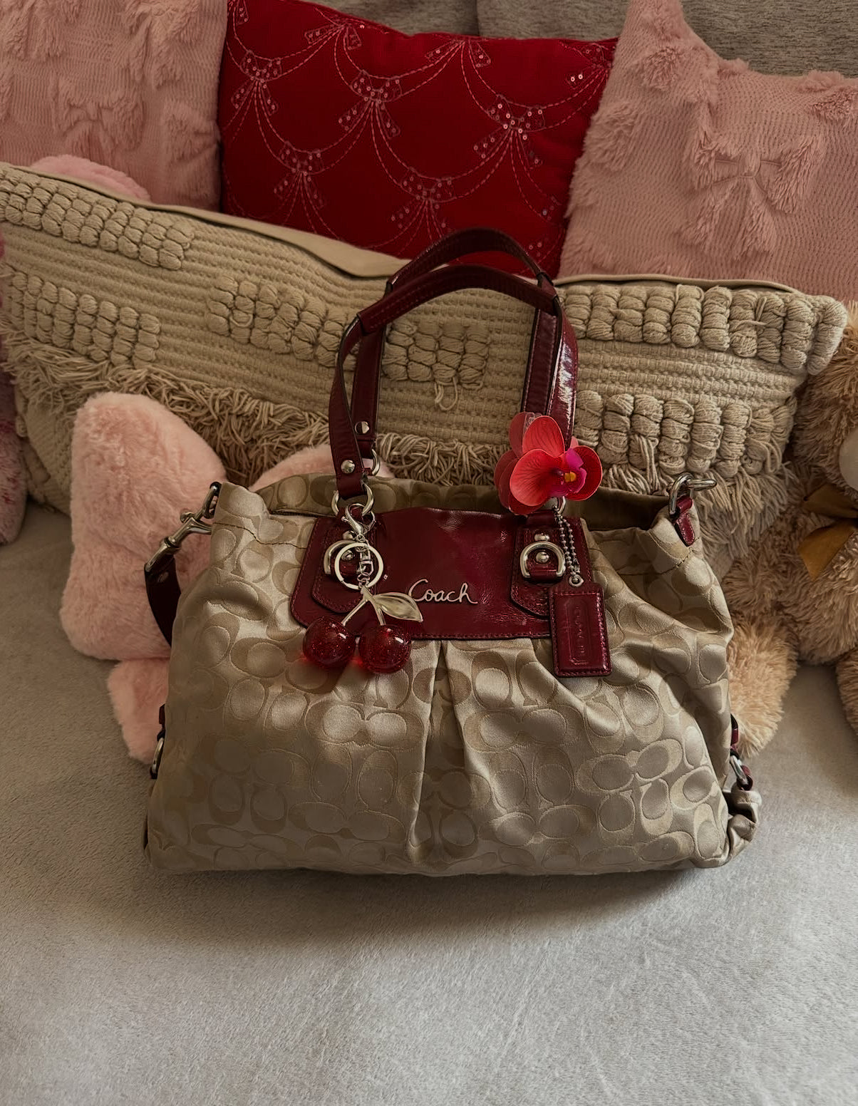 Coach 2011 Ashley Signature Brown and Red Bag