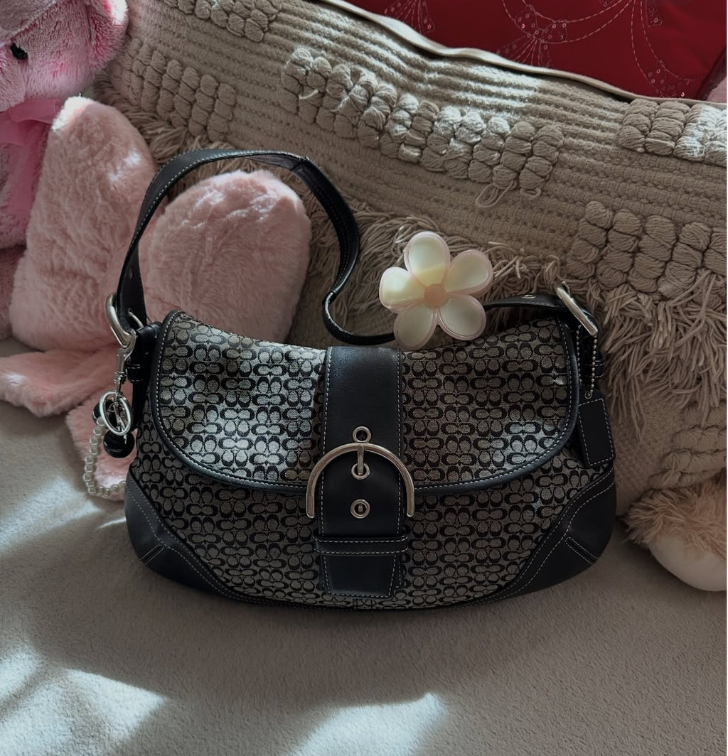 2004 Coach Jacquard Mini c Large Black & Grey Soho