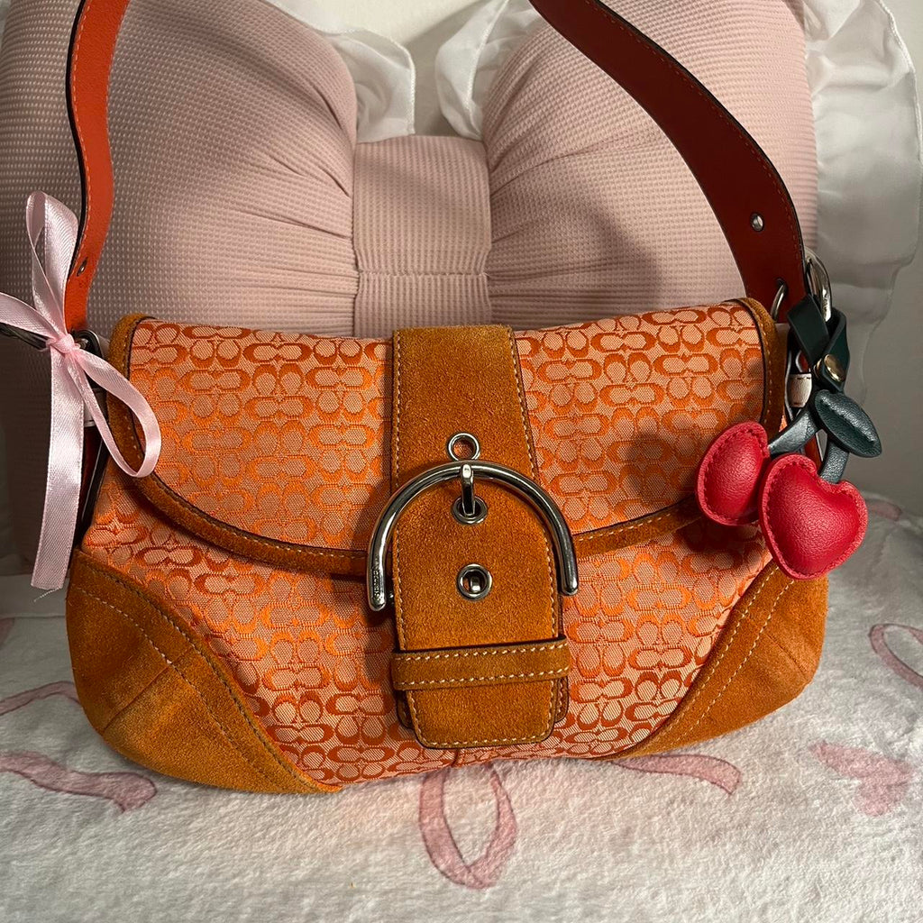 Coach Y2K Tangerine Orange Soho Buckle Signature Jacquard Suede Shoulder Bag