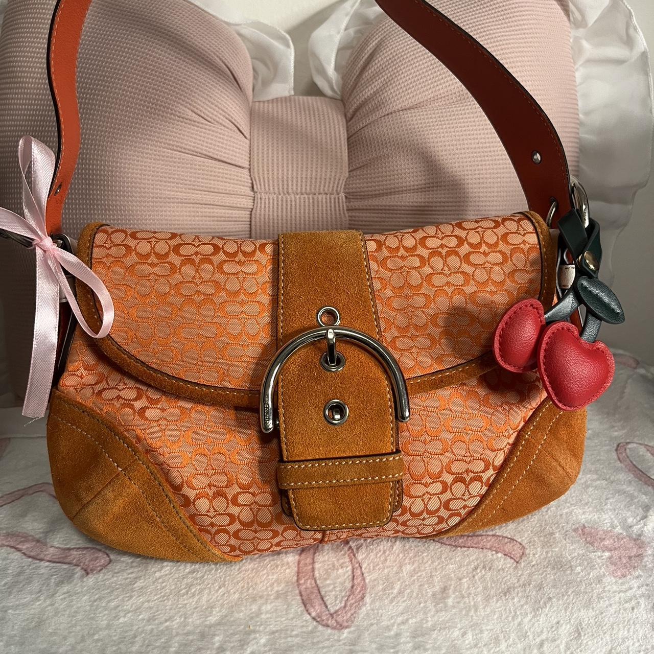 Coach Y2K Tangerine Orange Soho Buckle Signature Jacquard Suede Shoulder Bag