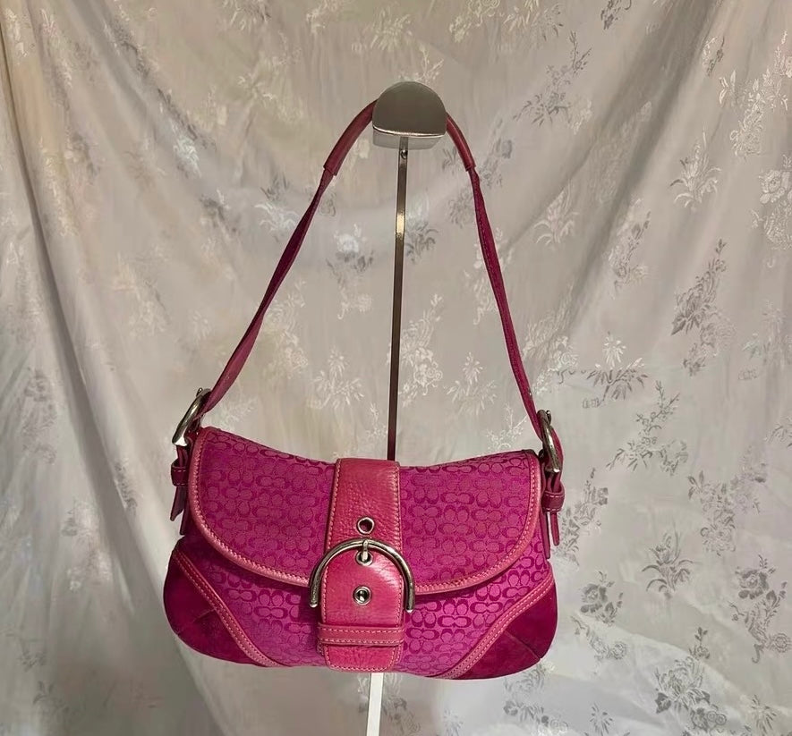 Vintage Y2K Coach Soho Flap Bag in Hot Pink